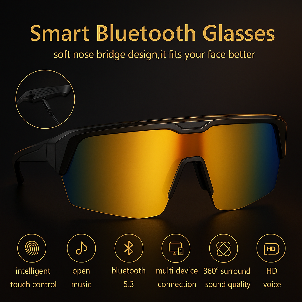 Bluetooth Smart Glasses with Audio Call and Remote Headset Functionality for Cycling, Sports, and Driving