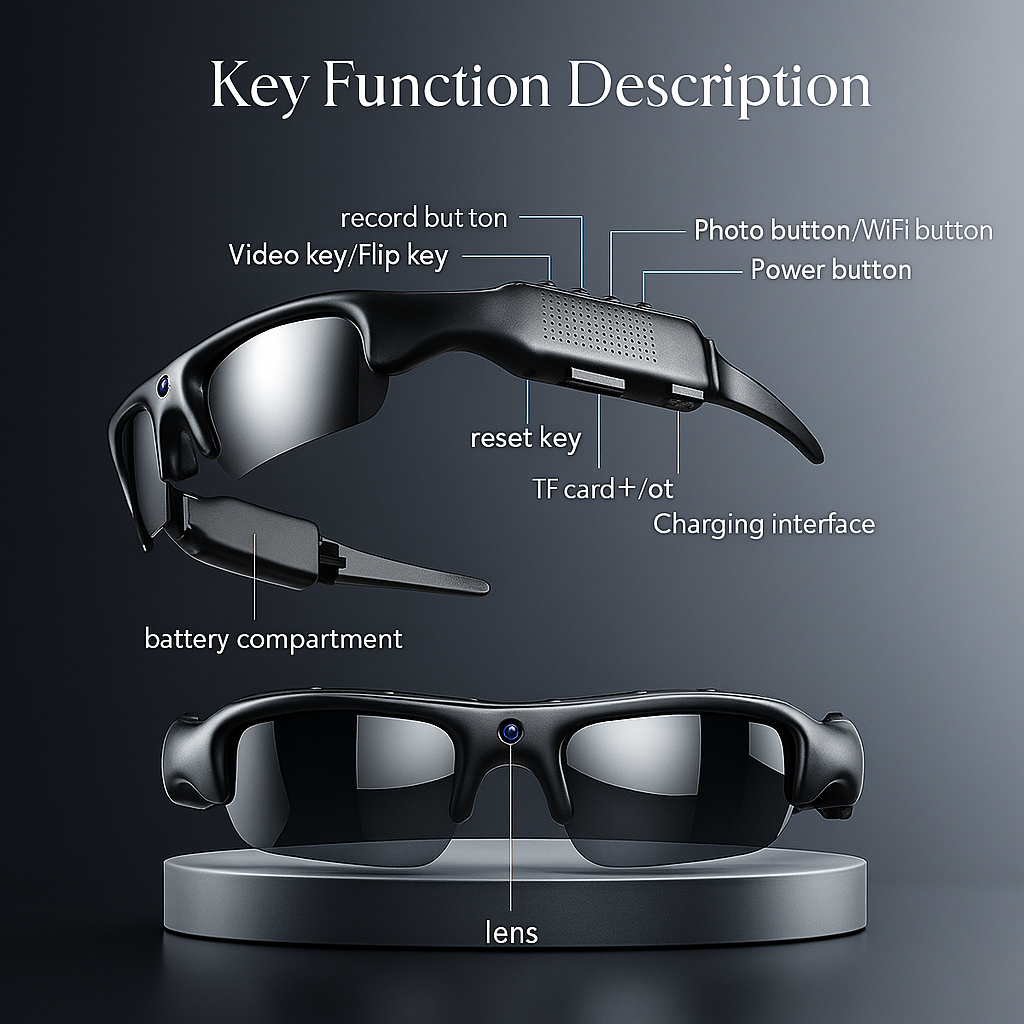 HD 1080P Glasses WIFI Camera Outdoor Bicycle Motorcycle Security Protection Sunglasses Video Camera Smart Glasses Sports Camera