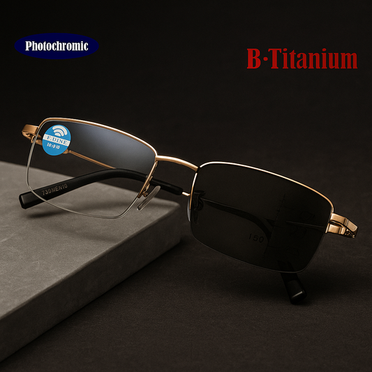 2025 Titanium Alloy Progressive Photochromic Reading Glasses Women Men Multi Focus anti Blue Light Presbyopia Glasses Sports