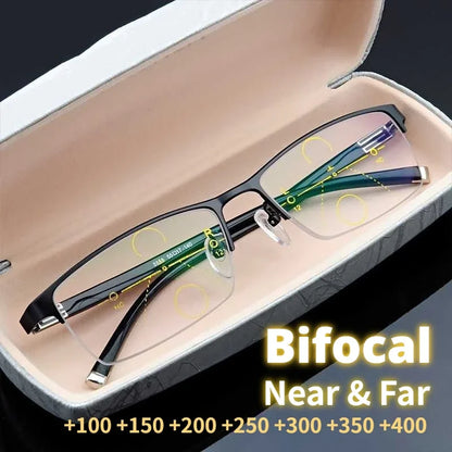 Business Style Bifocal Reading Glasses Women Men Progressive Vision Adjustment Eyeglasses Converted Light Multifocal +1.0 ~ +4.0